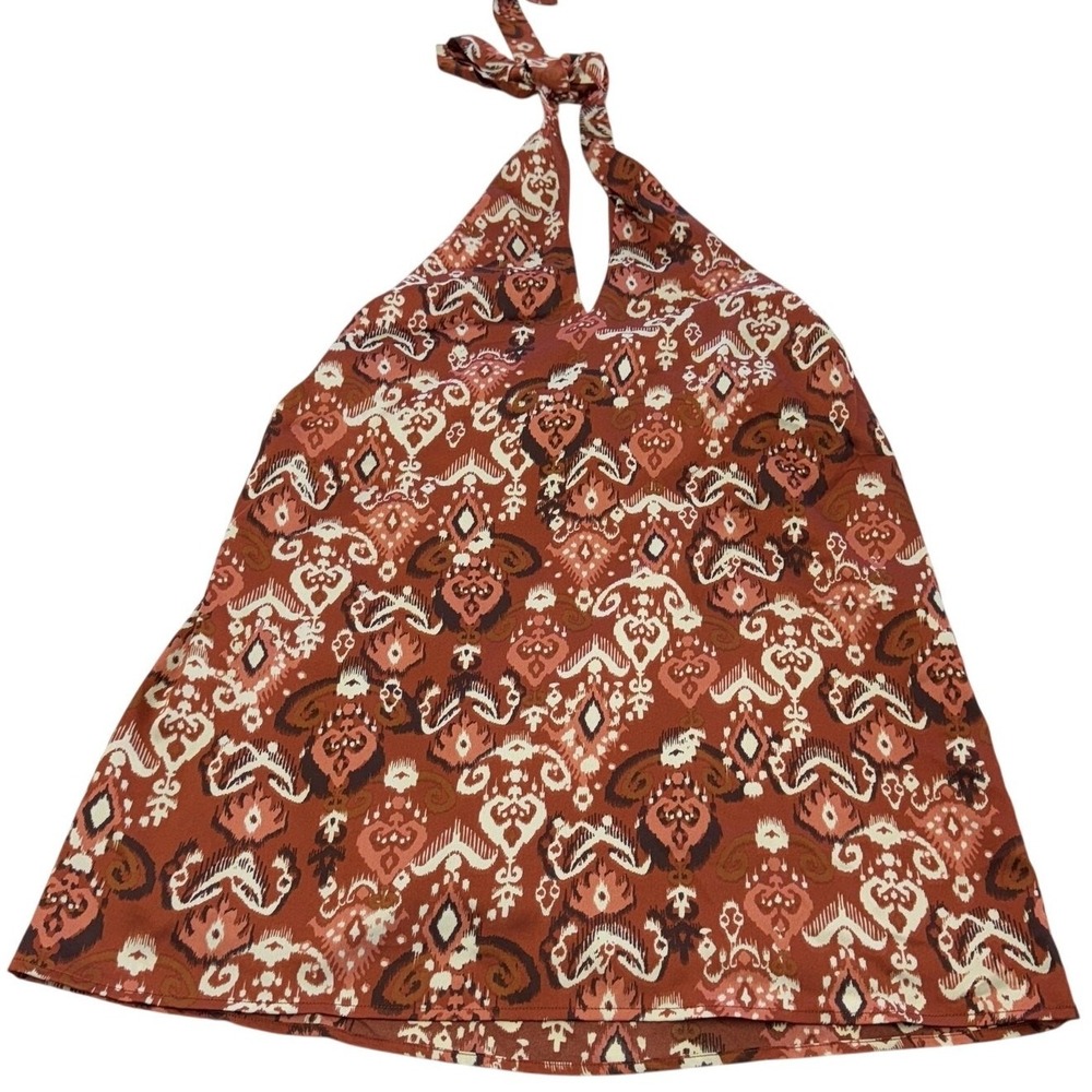 Pink Lily Dress Womens Small Orange Ikat Halter Neck Boho Mini Tropical - Picture 2 of 7